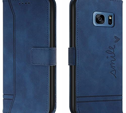 Lihondar Coque pour Samsung Galaxy S7, Etui Portefeuille Samsung S7, Protection Etui à Rabat Housse en Cuir PU avec Antichoc TPU [Fermoir Magnétique] Flip Pochette Housse pour Samsung S7 (Bleu)