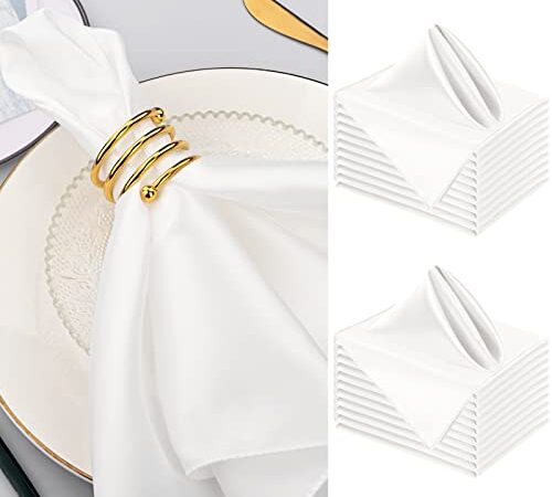 Lot de 20 Serviettes carrées en Satin Blanc - 50 cm - Tissu Doux et Lisse - Lavables - pour Mariages, fêtes, dîners (Blanc)