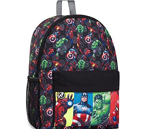 Marvel Sac à Dos Enfant Cartable Garcon Primaire CP Sac à Dos Enfants Garçons Super Heros Avengers Spiderman Deadpool Cadeau Rentrée Scolaire (Noir Avengers)