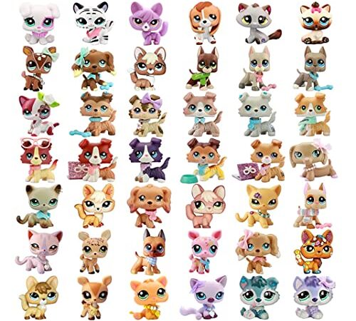 MINITOY LPS Toys (10 PCS Random Pets & 20 PCS Accessoires) LPS Collie Great Dane Cocker Spaniel Teckel Shorthair Cat Husky Deer Puppy Kitty Rare Toy Figure Collectable Boys Girls Kids Gift Set, (EE)