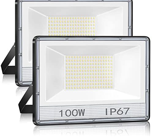 Projecteur Exterieur LED Projecteur LED 100W 2 Pièce,10000LM IP67 Imperméable Spot LED Extérieur Projecteur LED Extérieur,7000K Projecteur Exterieur LED 100W Blanc Froid pour Cour,Jardin,Garage