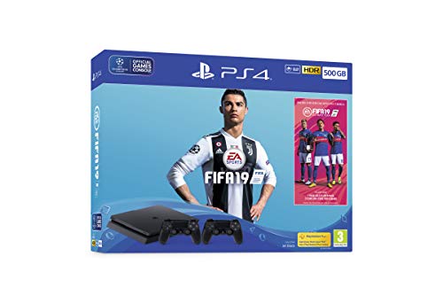 PS4 Console 500GB F ChassisSlim Black + Fifa 19 + 2 Dual Shock 4