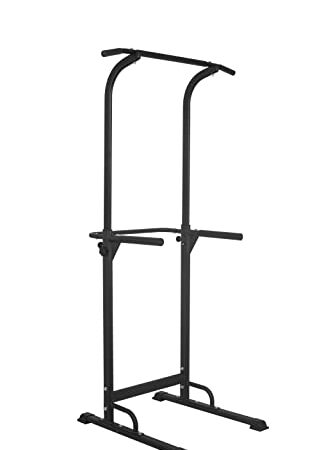 PullUp Fitness Barre de Traction Ajustable Station Musculation Dips Station Chaise Romaine (Noir)