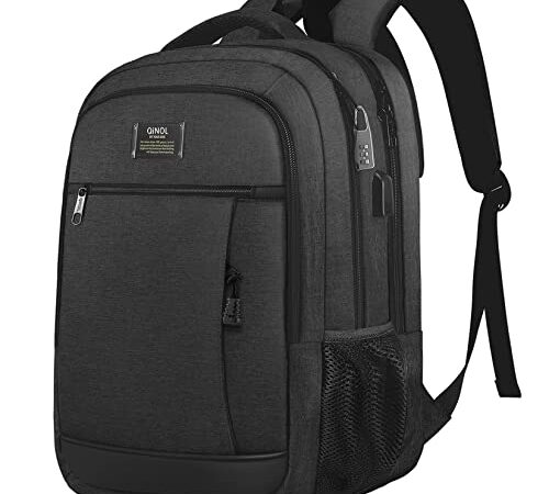 QINOL Antivol Sac à Dos Ordinateur Portable 15.6 Pouces Homme Imperméable avec USB Charging Port Sac à Dos D'affaires Sac à Dos Fonctionnel Sac a Dos PC Portable pour Loisirs,Affaire,Scolaire