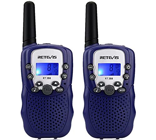 Retevis RT388 Talkie Walkie Enfants PMR446 8 Canaux Écran LCD Lampe de Torche VOX 10 Tonalités d'Appel Verrouillage des Canaux Talkie Walkie Jouet pour Enfant (Bleu Foncé, 1 Paire)