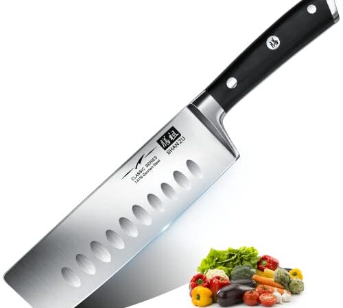 SHAN ZU Couteau de Cuisine Nakiri, Couteau à Légumes, Couteau Japonais de 16,5 cm, Couteau de Chef Professionnel en Acier inoxydable Allemand, Manche en Bois de Pakka