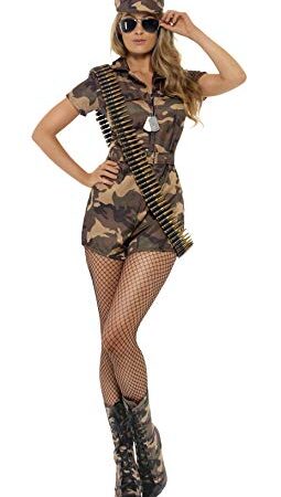 Smiffys Déguisement uniforme militaire femme sexy, camouflage, avec combi-short, ceintur,Camouflage,M