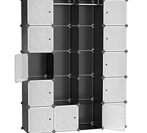 SONGMICS Armoire XXL, Étagère de rangement, Placard, Penderie, en Plastique, Motifs imprimés, Grande capacité, Dimensions 143 x 36 x 178 cm (L x l x H) Noir LPC30H