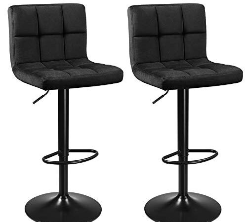 Songmics - Lot de 2 tabourets de bar avec surface en velours, hauteur réglable, chaise de cuisine pivotante avec dossier et repose-pieds, noir