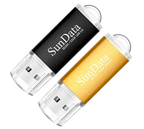 SunData Clé USB 32 Go Lot de 2 USB 2.0 Flash Drive Mémoire Stick Stockage Données Pendrive avec Lumière LED (2 Couleurs: Noir Or)