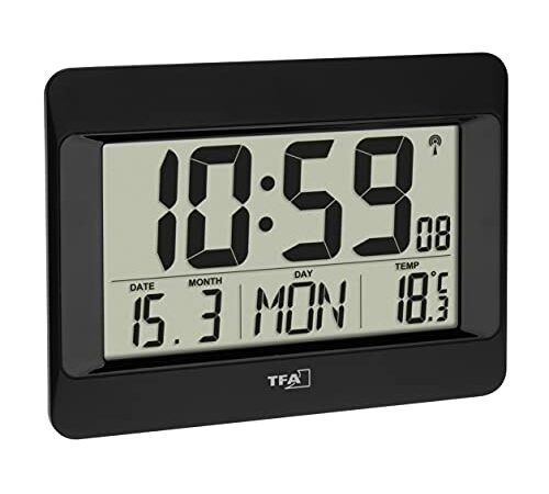 TFA 60.4519.01 Horloge Radio-pil avec température, Noir, (L) 215 x (B) 26 (68) x (H) 160 mm
