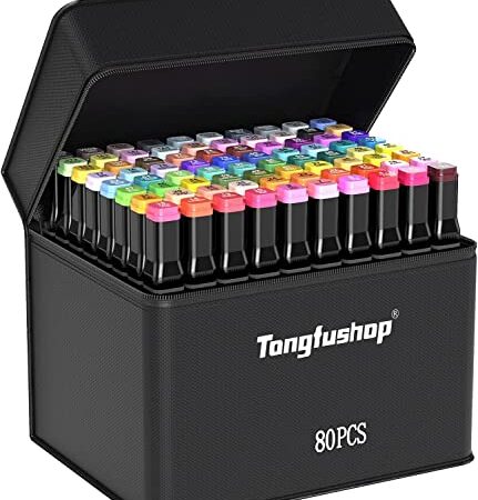 Tongfushop 80 Couleurs Marqueurs, Séchage sûr et Rapide Feutre Alcool Double Pointe, Marqueurs D'alcool Avec Sac en Tissu Portable et Base, pour Artistes et Adultes à Colorier (80 + 2 Stylos)