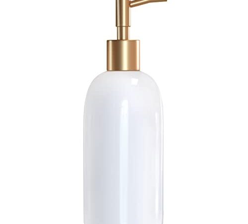 Tydi distributeur savon liquide de 500 ml avec pompe - distributeur savon ceramique - distributeur savon cuisine et salle de bain - Blanc / Or, 200 mm