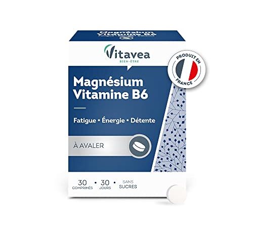 Vitavea - Magnésium Vitamine B6 - Complément Alimentaire Fatigue, Détente, Energie, Relaxation, Equilibre Nerveux - Magnésium B6 - 30 comprimés - Cure de 30 jours - Fabriqué en France