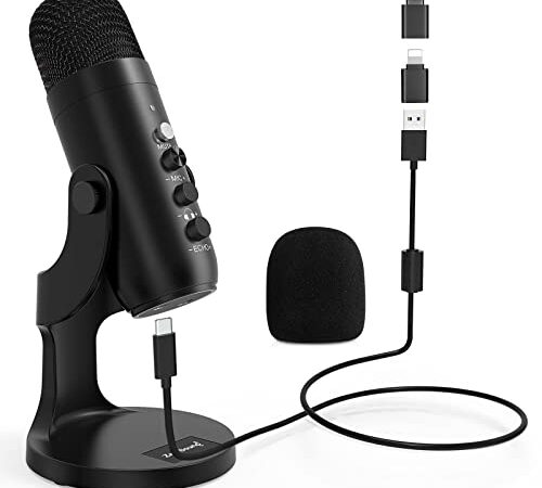 ZealSound Microphone USB à Condensateur, Micro pour PC Ordinateur Portable, Tablette et Téléphone, avec Pied Bouton Muet pour Streaming, Enregistrement Vocal, chantant, Studio, Gaming, Podcast, Twitch