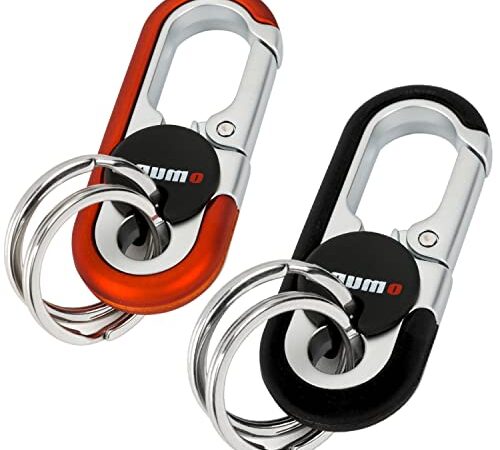 2 Pièces Mousqueton Porte Clef Voiture, Anneau Porte Clé, avec 4 Porte-Clés, Anneau Porte Clé en Alliage de Zinc, Mini Mousqueton Comme Cadeau d'Affaires pour Homme et Femme (orange+noir)