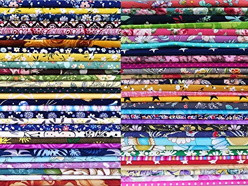 50pcs Tissu en coton pour patchwork, matelassage, couture, carrés prédécoupés pour patchwork Imprimé Textile pour DIY Couture Artisanat (20 x 20 cm)