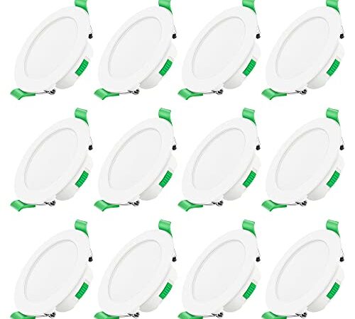 ALUSSO Spot LED Encastrable Ultra Plat Dimmable 230V 7W Spot Plafond 3000K 4000K 6500K Étanche IP44 Réglable Plafonnier Encastré pour Salle de Bain, Salon, Lot de 12, Rond, Blanc