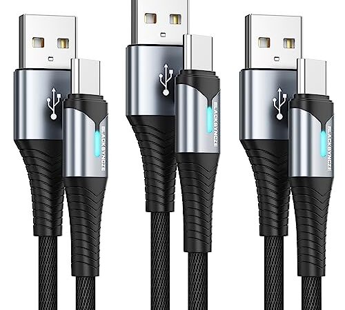 BLACKSYNCZE Câble USB C [3Pack/0.5M+2M+2M], 3.1A Charge Rapide Cable USB C Nylon Tressé Cable USB Type C pour Samsung Galaxy S23 S22 S21 S20 S10 S9, Note 20 10, Huawei P40 P30, Google Pixel 7, Mi 12