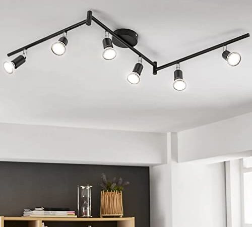 Bojim Plafonnier 6x Spots LED Orientable & Pivotants, Noir Mat, Luminaire Plafonnier LED 6W GU10 Blanc Neutre 4000K pour Salon Couloir Salle à Manger Cuisine, 220V-240V IP20, Ampoules LED Incluses