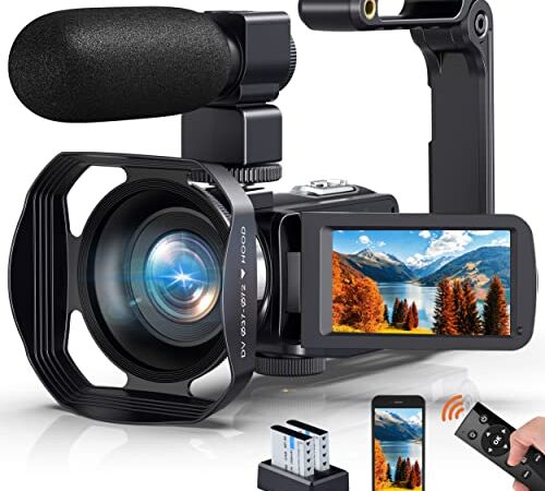 Caméscope 4K Caméra vidéo 60FPS 48MP WiFi Zoom Numérique 18X,Webcam à Vision Nocturne IR Caméra pour Youtube,Vlogging Caméra de à Écran Tactile HD 3" avec 2 Piles,Microphone,Télécommande 2,4G