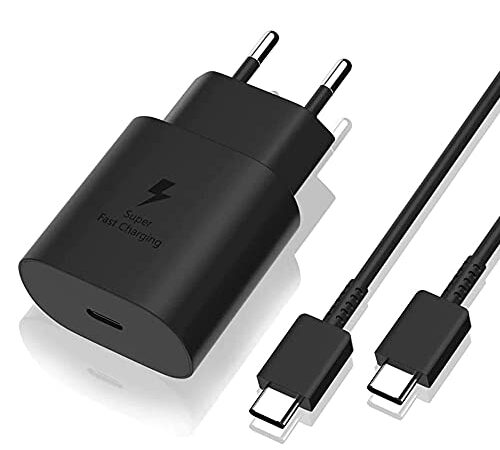 Chargeur Rapide 25W + Cable USB-C USB-C Compatible avec Samsung A54/A34/A14/S23/S23 PLUS/S23 ULTRA/S22/S22 PLUS/S22 Ultra/Z Flip 4/Z Fold 4/S21 FE/S21/S21 PLUS/S21 ULTRA/S20 FE/S20/A53/A52 Phonillico®