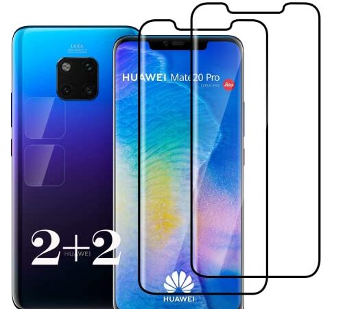 CTong 【2+2 Pcs】 3D Verre Trempé pour Huawei Mate 20 Pro, [2 Pièces Verre Trempé + 2 Pièces Caméra Arrière Protecteur] Film de protection d'écran de dureté 9H, Pas de bulles,