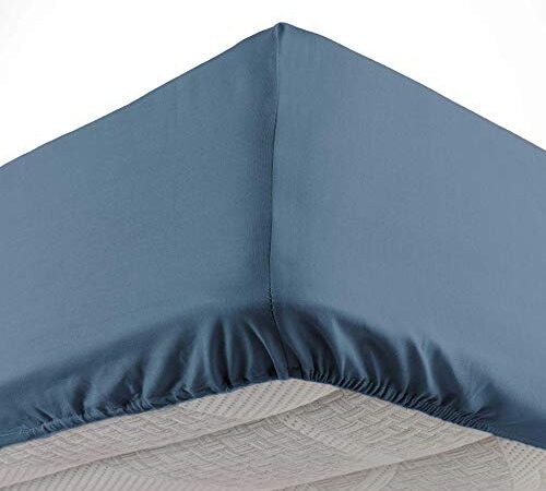 Douceur d'Intérieur, Drap Housse 2 Personnes 140 X 190 cm Microfibre Unie Oscar Bleu Nuit, 100% Polyester