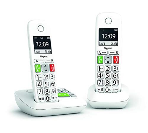 Gigaset E290A Duo - Téléphone Fixe sans Fil Blanc avec Répondeur Intégré, 2 combinés avec Grand écran rétroéclairé, larges Touches, Fonction Blocage D'appels [Version Française]
