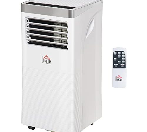 HOMCOM Climatiseur portable 9.000 BTU/h - ventilateur, déshumidificateur - réfrigérant naturel R290 - capacité de couv. max. de 18 m² - télécommande - débit d'air 360 m³/h - blanc