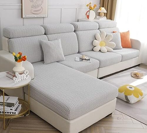 Housses de coussin de canapé universelles et extensible, housse en forme de L, housse protectrice pour canapé et fauteuil (gris clair motif blé)