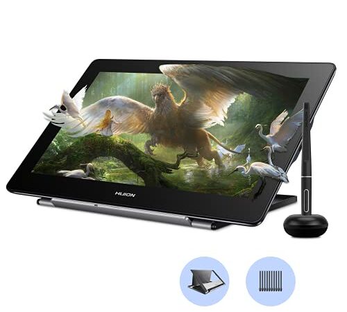 HUION Kamvas Pro 16 4K UHD Tablette Graphique avec Ecran, Verre Anti-éblouissement entièrement laminé 15,6 Pouce Stylet Passif 8192 Niveaux avec Fonction d'inclinaison de ± 60° pour PC, Mac, Android