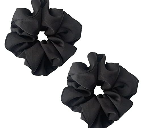 ILamourCar Chouchous Cheveux, 2 Pièces Chouchous Élastiques à Cheveux en Satin Chouchou Cheveux Ties Cordes Chouchou Scrunchie pour Filles Femmes (Noir)