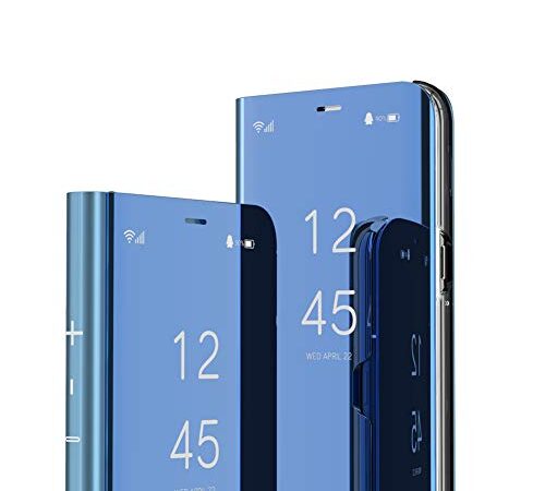 IMEIKONST Samsung A20E Etui Bookstyle Miroir Makeup Smart View Stand Protecteur Housse Coque Etui à Rabat Coque pour Samsung Galaxy A20E Flip Mirror: Blue QH