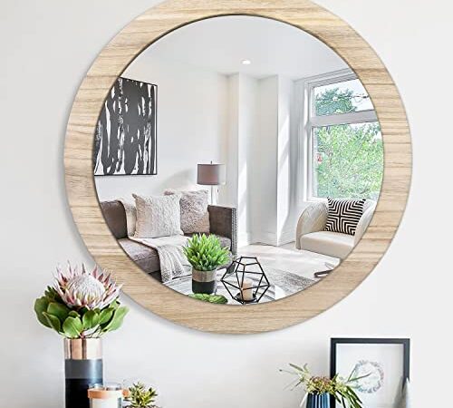 JJUUYOU Miroir mural rond de 40 cm pour salle de bain, ferme, salle de bain, salle de bain, cadre en bois, pour salon, chambre à coucher, dortoir