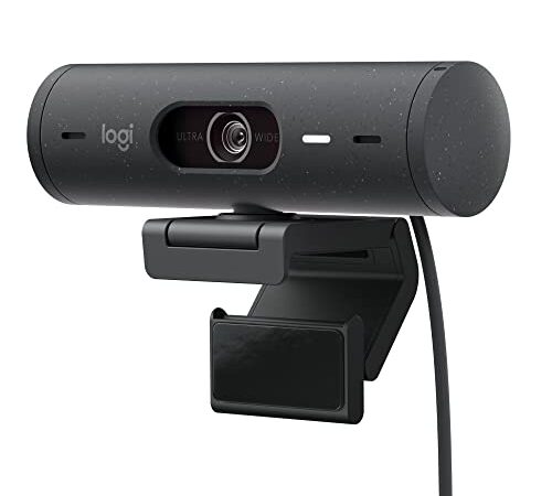 Logitech Brio 500 Webcam Streaming HD avec Expo Auto, Mode ’Show’, Deux Micros à Réduction de Bruit, Clapet Webcam Confidentiel, Compatible Microsoft Teams, Google Meet, Zoom, Câble USB-C - Graphite