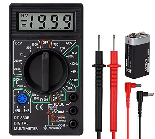 Multimètre numérique professionnel, Polymètre pour mesurer la continuité, Voltmètre Ampèremètre Ohmmètre Testeur de tension continue ， Résistance, cordons de test et mini boîtiers