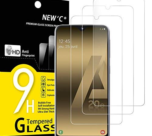 NEW'C Lot de 3, Verre Trempé pour Samsung Galaxy A20e, Film Protection écran - Anti Rayures - sans Bulles d'air -Ultra Résistant (0,33mm HD Ultra Transparent) Dureté 9H Glass