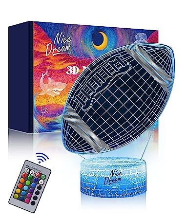 Nice Dream Rugby Veilleuse pour enfants, lampe à illusion 3D, lumière LED pour chambre d'enfant, télécommande 16 couleurs changeantes à intensité variable, cadeaux de Noël pour filles garçons