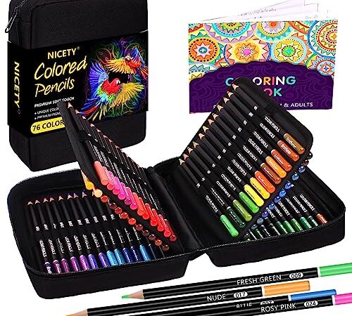 NICETY 76 Crayon de Couleurs Professionne - Crayons de Couleur pour Adultes, Crayons Set Parfait pour Les Enfants pour Coloriage, Crayon Woody dessin Professionnel Crayon