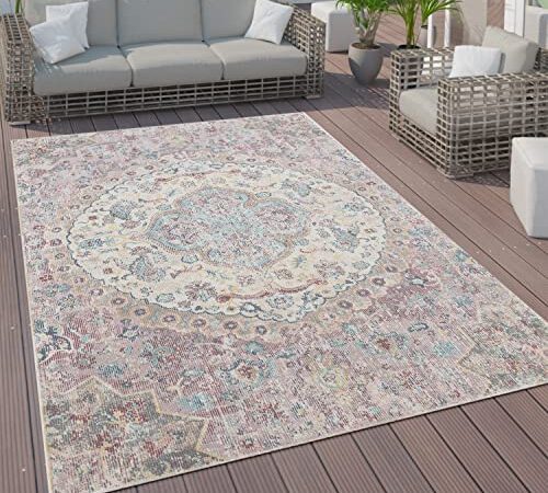 Paco Home Tapis Intérieur Extérieur, Poils Ras Design Oriental, Coloris Et Tailles Variés, Dimension:140x200 cm, Couleur:Pink