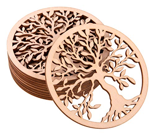 ProArts Dessous De Verre Bois 10x10 cm (10 Pièces) - sous Verre Bois de Bouleau - Motif Arbre de la Vie - Dessous De Verre Bois - Dessous De Verres - Coasters Esthétique (Arbre de la Vie)