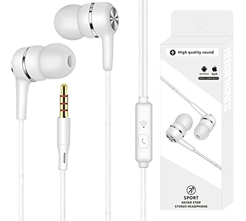 Rtinle Écouteurs Filaire,Écouteurs Intra-Auriculaires,avec Microphone et Controle Volume,Jack 3.5mm Universel,Ergonomique oreillette Filaire stéréo,pour iPhone,Smartphones Android,MP3 etc.(Blanc)