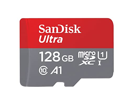 SanDisk 128 Go Ultra microSDXC UHS-I Carte + Adaptateur SD, avec jusqu'à 140 Mo/s, Classe 10, U1, homologuée A1