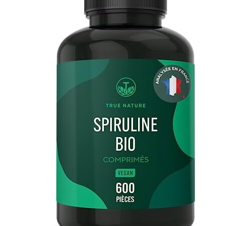 Spiruline BIO - 600 comprimés (500mg) - Analyse française - Sans additifs - Riche en Phycocyanine et Protéines - Hautement dosé - Issu de l'agriculture biologique contrôlée - TRUE NATURE®