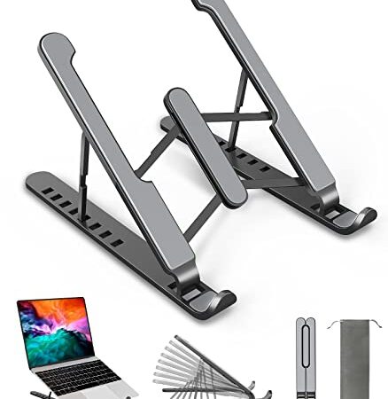 Support Ordinateur Portable, Support PC Portable à 8 Niveaux Réglables, Laptop Stand en Plastique & Silicone Antidérapant & Alliage d'Aluminium, Compatible avec MacBook Air Pro, HP, 10-15,6"