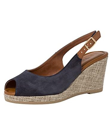 Tamaris Femme Sandales, Dame Sandales Fines,TOUCHit,Chaussures d'été,lanière,élégantes,féminines,à Talon léger,Navy/Cuoio,39 EU