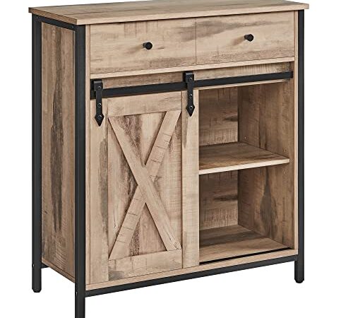 VASAGLE Meuble de Rangement, Buffet, Armoire de Cuisine, Placard, avec Porte Coulissante, 30 x 70 x 80 cm, Étagère Réglable, Style Campagnard, pour Salon, Marron Boisé et Noir LSC100B50