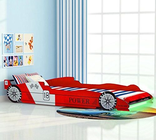 vidaXL Lit Voiture de Course à LED Enfants 90x200 cm Rouge Chambre à Coucher