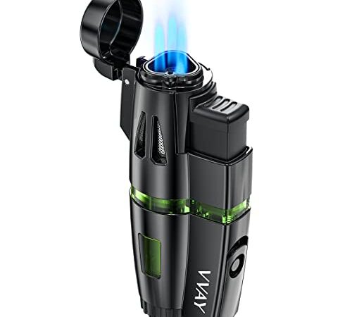 VVAY Briquet Tempete Gaz Rechargeable, Jet 3 Flammes (Non Gaz Inclus)